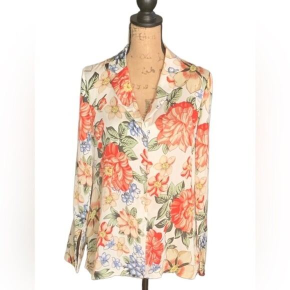 Jeuvre Blouse Floral Career Business Size Large - Picture 1 of 4